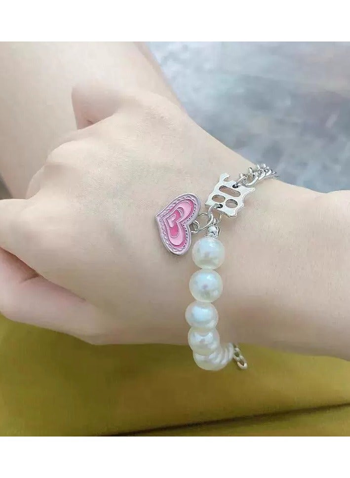 Goolsky Pink Heart Pearl Jewelry Set – Y2K Style Necklace & Bracelet for Girls, Trendy Statement Accessories  - Image 3