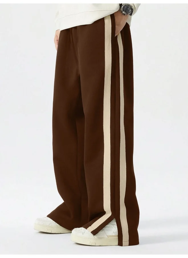 Maniac Maniac Mens ColorBlock Side Tap Brown and Beige Color Baggy Fit Pant