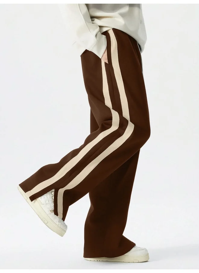 Maniac Maniac Mens ColorBlock Side Tap Brown and Beige Color Baggy Fit Pant