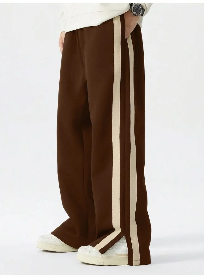 Maniac Mens ColorBlock Side Tap Brown and Beige Color Baggy Fit Pant