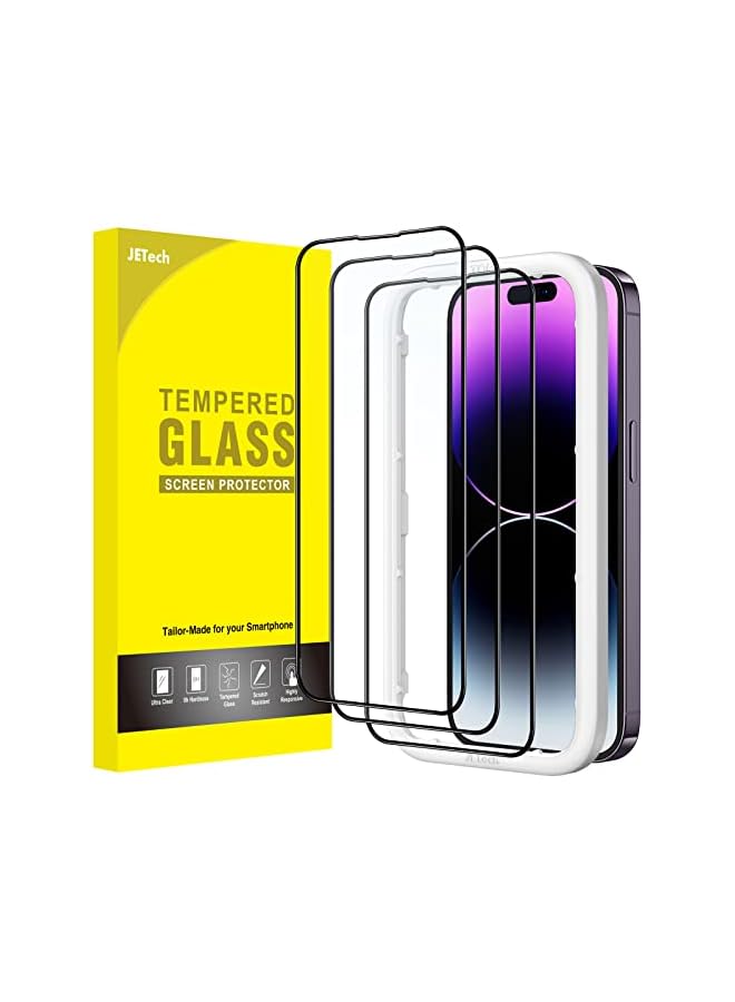 JETech Full Coverage Screen Protector for iPhone 14 Pro 6.1-Inch, Black Edge Tempered Glass Film with Easy Installation Tool, Case-Friendly, HD Clear, 3-Pack - Image 1
