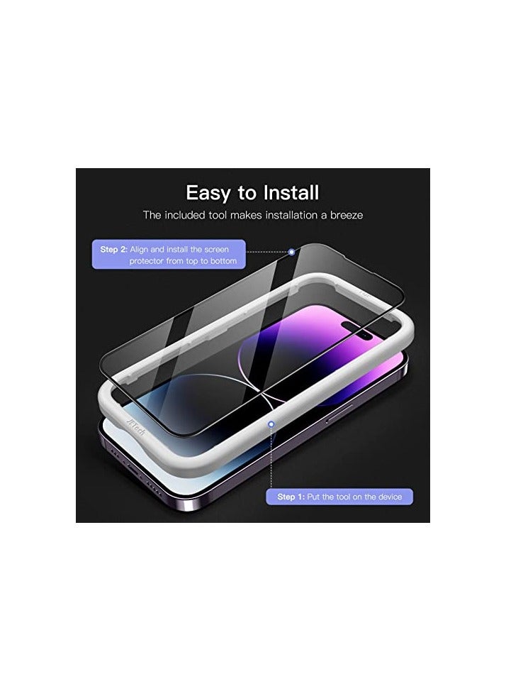 JETech Full Coverage Screen Protector for iPhone 14 Pro 6.1-Inch, Black Edge Tempered Glass Film with Easy Installation Tool, Case-Friendly, HD Clear, 3-Pack - Image 5