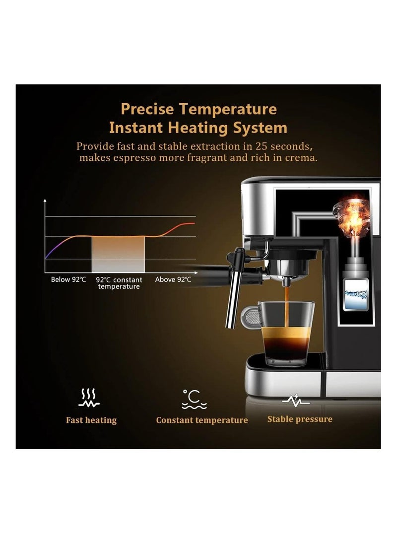 Biolomix - Biolomix 1200W 20 Bar Espresso Coffee Machine Instant Preheat Coffee Maker With Milk Frother Cafetera Cappuccino Hot Water Steam, black, CM6868 - Image 1