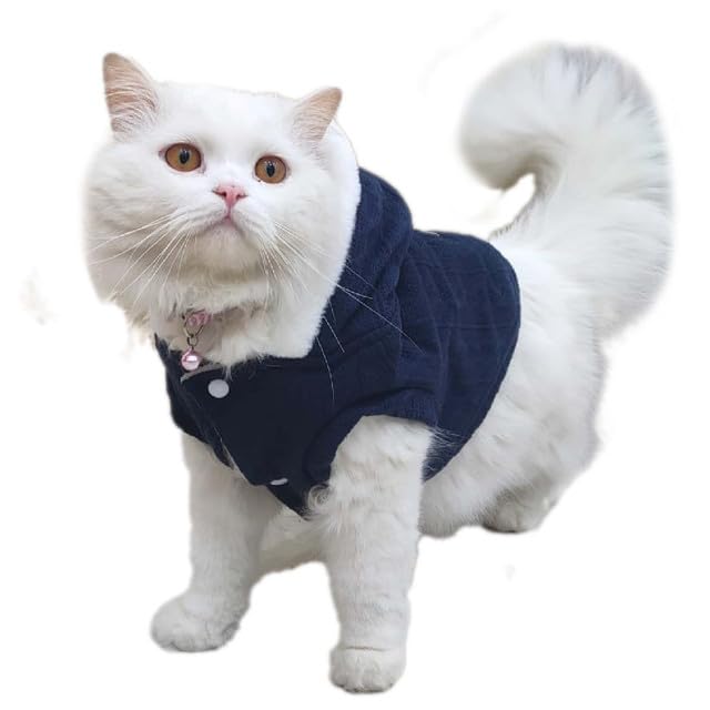 Lulala Dog Hoodie Sweater Coat only for Small Dog & Cat Fleece Lined Winter Jacket Hoodie Cardigan Warm Puppy Clothes (Dark Blue-6 Inch) - Image 1