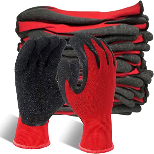 Evridwear Crinkle Latex Rubber Hand Coated Safety Work Gloves for Men Women General Multi Use Construction Warehouse Gardening Assembly Landscaping (S-Size) 12 Pairs Pack - Image 1