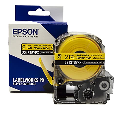 LABELWORKS Epson LABELWORKS 221STBYPX Genuine Shrink Tube AWG 0000-1 Black on Yellow Shrink Tube - 7/8" (21MM) Wide, 96" - Image 1