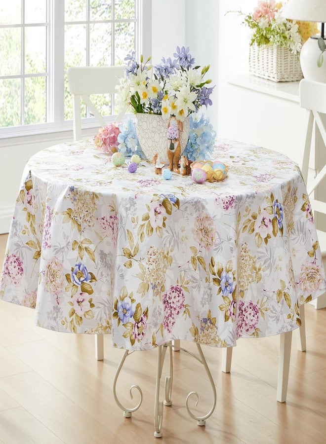 Newbridge Avery Garden Blooms and Buds Vinyl Round Tablecloth, Hydrangea Pink Floral 70 Inch Flannel Backed Table Cover for Holiday Dining Parties - Image 1