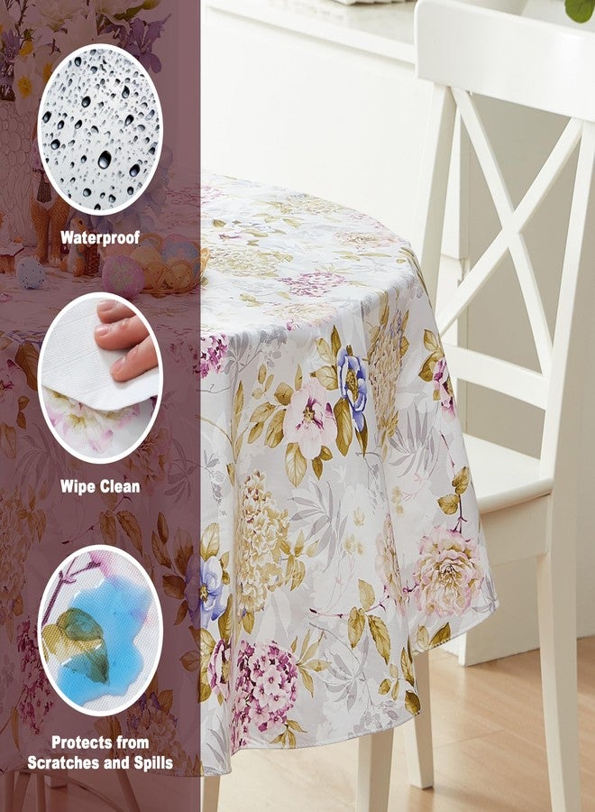 Newbridge Avery Garden Blooms and Buds Vinyl Round Tablecloth, Hydrangea Pink Floral 70 Inch Flannel Backed Table Cover for Holiday Dining Parties - Image 3