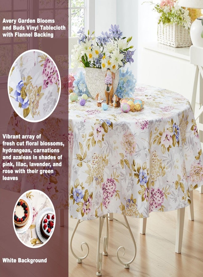 Newbridge Avery Garden Blooms and Buds Vinyl Round Tablecloth, Hydrangea Pink Floral 70 Inch Flannel Backed Table Cover for Holiday Dining Parties - Image 2