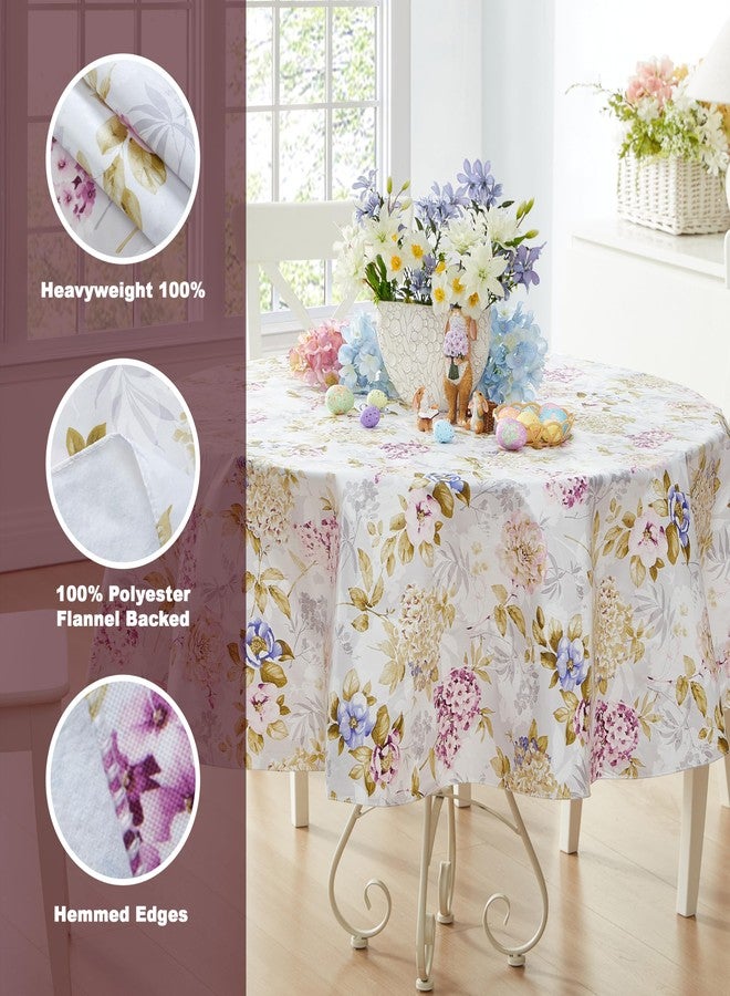 Newbridge Avery Garden Blooms and Buds Vinyl Round Tablecloth, Hydrangea Pink Floral 70 Inch Flannel Backed Table Cover for Holiday Dining Parties - Image 4