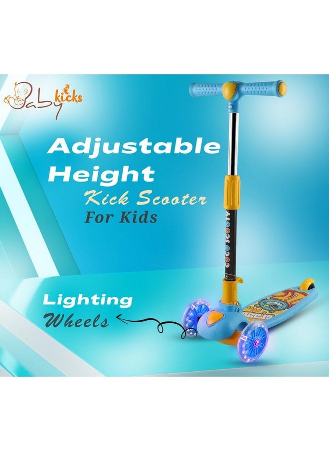BabyKicks - Babykicks Pluto Racer Kick Scooter for Kids 6-12 Years, Height Adjustable Foldable Kids Scooter with Lighting Wheels & Rear Foot Brake, Suitable for Unisex Kids (Blue) - Image 1