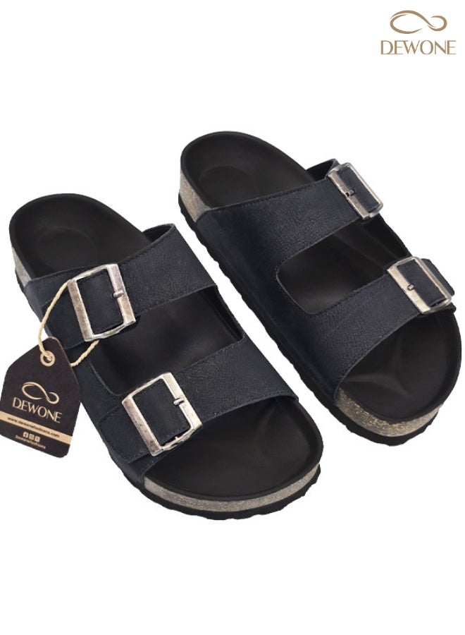 Dewone Men’s Casual Fashion Slippers | Comfortline Arabic Sandals for Men | Non-Slip Outdoor & Indoor Flat Shoes | Open Toe Adjustable Mens Arabic Sandals for Daily Wear, Beach & Travel | Lightweight Casual Footwear-Black - Image 1