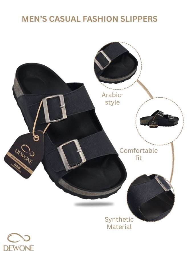 Dewone Men’s Casual Fashion Slippers | Comfortline Arabic Sandals for Men | Non-Slip Outdoor & Indoor Flat Shoes | Open Toe Adjustable Mens Arabic Sandals for Daily Wear, Beach & Travel | Lightweight Casual Footwear-Black - Image 3