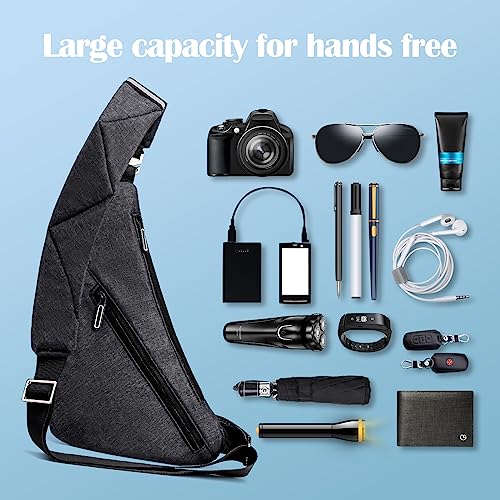 LKEX Crossbody Bag Anti-Theft Lightweight Casual Shoulder Backpack Sling Chest Bag Belt Rucksack for Travel Bicycle Sport（Dark Grey Right Hand） - Image 4