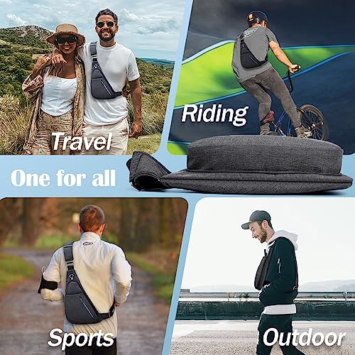 LKEX Crossbody Bag Anti-Theft Lightweight Casual Shoulder Backpack Sling Chest Bag Belt Rucksack for Travel Bicycle Sport（Dark Grey Right Hand） - Image 2