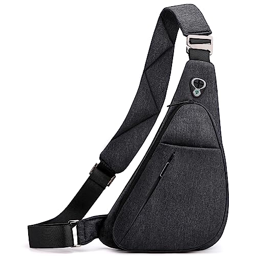 LKEX Crossbody Bag Anti-Theft Lightweight Casual Shoulder Backpack Sling Chest Bag Belt Rucksack for Travel Bicycle Sport（Dark Grey Right Hand） - Image 1