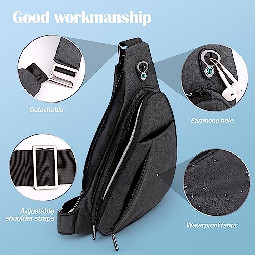 LKEX Crossbody Bag Anti-Theft Lightweight Casual Shoulder Backpack Sling Chest Bag Belt Rucksack for Travel Bicycle Sport（Dark Grey Right Hand） - Image 5