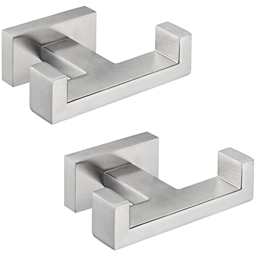 Angle Simple Bathroom Double Hook 2 PCS, SUS304 Stainless Steel Hand Towel Holder, Bath Towel Hanger, Modern Robe Hook for Wall, Brushed Nickel - Image 1