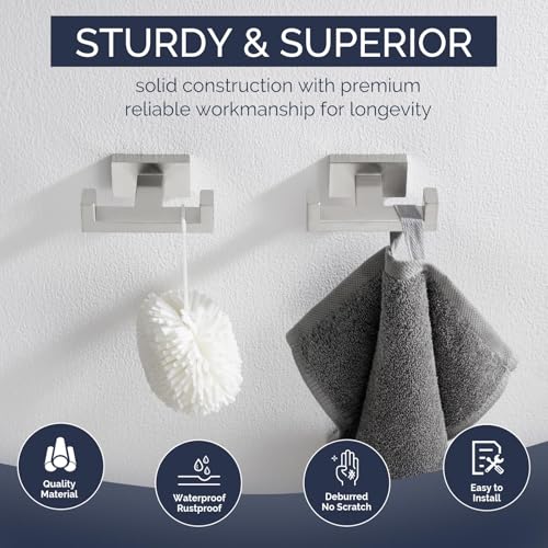 Angle Simple Bathroom Double Hook 2 PCS, SUS304 Stainless Steel Hand Towel Holder, Bath Towel Hanger, Modern Robe Hook for Wall, Brushed Nickel - Image 4