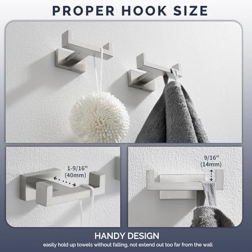 Angle Simple Bathroom Double Hook 2 PCS, SUS304 Stainless Steel Hand Towel Holder, Bath Towel Hanger, Modern Robe Hook for Wall, Brushed Nickel - Image 3