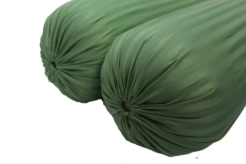 Trance Home Linen Trance Home Linen 100 Cotton 16x32 inch 200TC Striped Bolster Cover Round Bed Side Long Bolster Pillow Cover to fit 24 Length 9 Dia Pack of 2 Bolster Cover only 16x32 inchMoss Green - Image 3