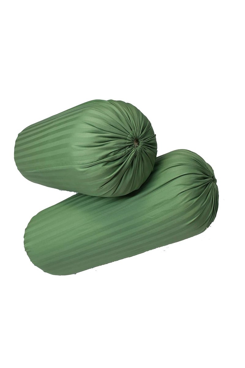 Trance Home Linen Trance Home Linen 100 Cotton 16x32 inch 200TC Striped Bolster Cover Round Bed Side Long Bolster Pillow Cover to fit 24 Length 9 Dia Pack of 2 Bolster Cover only 16x32 inchMoss Green - Image 4