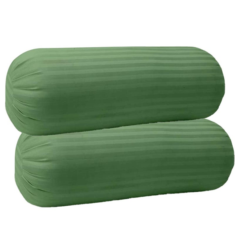 Trance Home Linen Trance Home Linen 100 Cotton 16x32 inch 200TC Striped Bolster Cover Round Bed Side Long Bolster Pillow Cover to fit 24 Length 9 Dia Pack of 2 Bolster Cover only 16x32 inchMoss Green - Image 1
