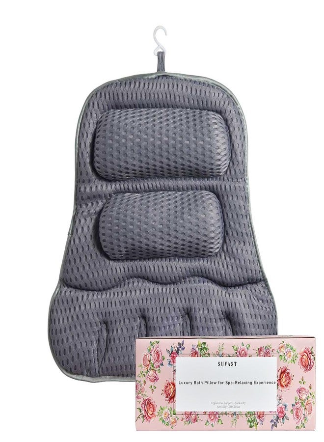 Suvast Luxury Bath Pillow for Tub, Dual Headrest & Back Support, 4D Air Mesh Quick-Dry Cushion, 10 Strong Suction Cups, Extra-Large Spa Bathtub Pillow Gift for Women(Grey) - Image 1