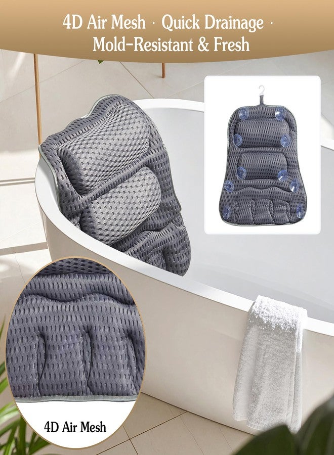 Suvast Luxury Bath Pillow for Tub, Dual Headrest & Back Support, 4D Air Mesh Quick-Dry Cushion, 10 Strong Suction Cups, Extra-Large Spa Bathtub Pillow Gift for Women(Grey) - Image 4
