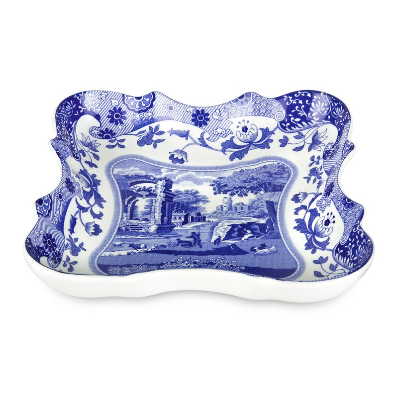 Spode Blue Italian Devonia Tray  Serving Bowl  Made of Porcelain  Shallow Serving Bowl for Salad Pasta and Fruit  Measures 75 inch  Dishwasher Safe