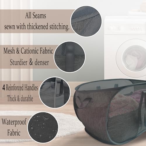 NairSnow Upgraded 100L Collapsible Laundry Basket, Extra Large Mesh Pop Up Laundry Hamper, Dirty Clothes Hamper with long Handles, Pop-up Hampers for Laundry Travel. Dorm or Home Portable Laundry Basket. Black - Image 3