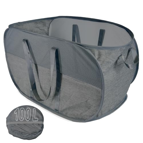 NairSnow Upgraded 100L Collapsible Laundry Basket, Extra Large Mesh Pop Up Laundry Hamper, Dirty Clothes Hamper with long Handles, Pop-up Hampers for Laundry Travel. Dorm or Home Portable Laundry Basket. Black - Image 1