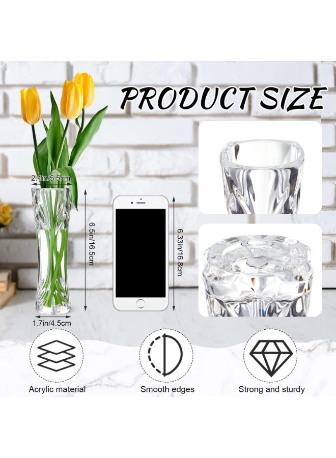 4 Pcs Acrylic Glass Bud Vases for Centerpiece Christmas Clear Plastic Bud Vase Crystal Acrylic Vase Small Break Resistant Flower Vase for Rose Home Decoration(2.17 x 6.54 Inch) - Image 2