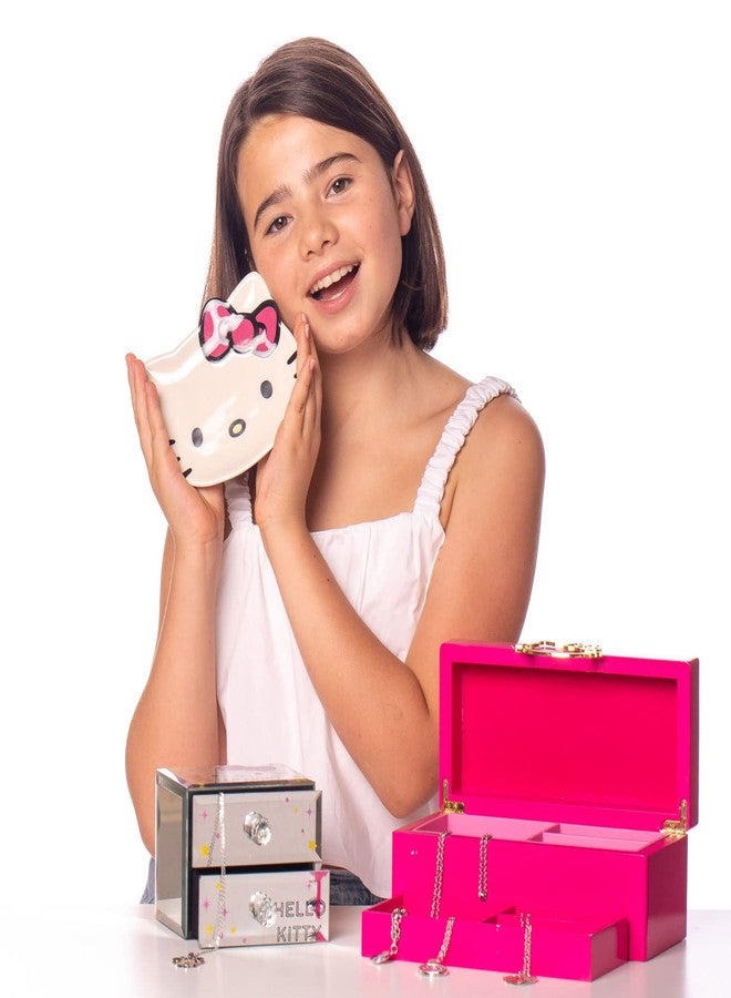 هالو كيتي صندوق مجوهرات من خشب مطلي باللون الوردي بتصميم أيقونة ذهبية من سانريو، مبطن بالجلد المدبوغ، مرخص رسميًا - Image 3
