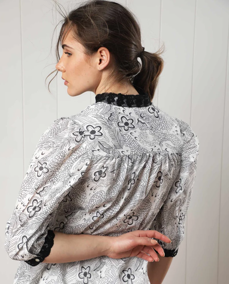 Rareism Women's Floral Print Easy Fit Shirt