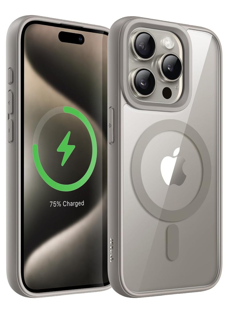 Magnetic Case for iPhone 15 Pro Max 6.7-Inch Compatible with MagSafe, Shockproof Phone Bumper Cover, Solid Color Matte TPU Frame, Anti-Scratch Clear Back (Natural Titanium)