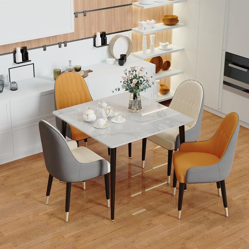 WISFOR Kitchen Dining Table Square: Marble Kitchen Tables 80 CM White 4-Seat Breakfast Tables with Sintered Stone Top Modern Dining Table for Dining Room Restaurant (Chair not Included) - Image 2