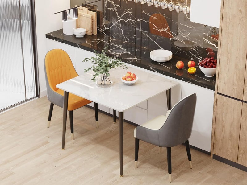 WISFOR Kitchen Dining Table Square: Marble Kitchen Tables 80 CM White 4-Seat Breakfast Tables with Sintered Stone Top Modern Dining Table for Dining Room Restaurant (Chair not Included) - Image 4