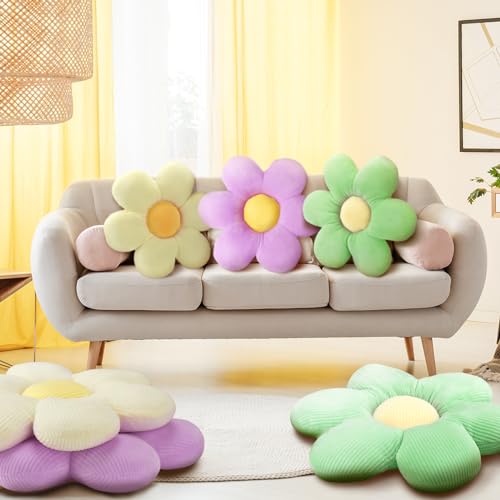 Sratte 3 Pcs Flower Pillows Flower Shaped Throw Pillows Cute Daisy Plush Pillow Decorative Floor Pillow Seat Cushion for Bedroom Home Sofa Chair Couch DecorColorful16 - Image 3