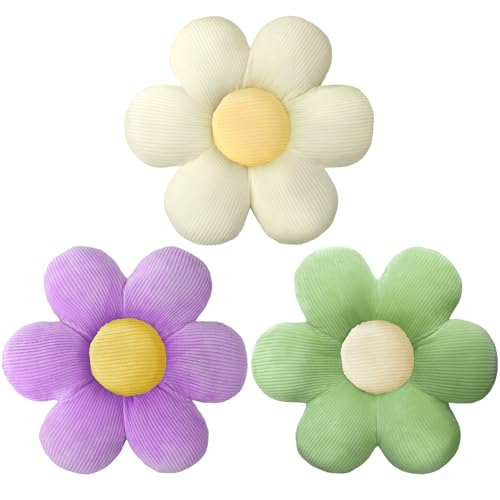 Sratte 3 Pcs Flower Pillows Flower Shaped Throw Pillows Cute Daisy Plush Pillow Decorative Floor Pillow Seat Cushion for Bedroom Home Sofa Chair Couch DecorColorful16 - Image 1