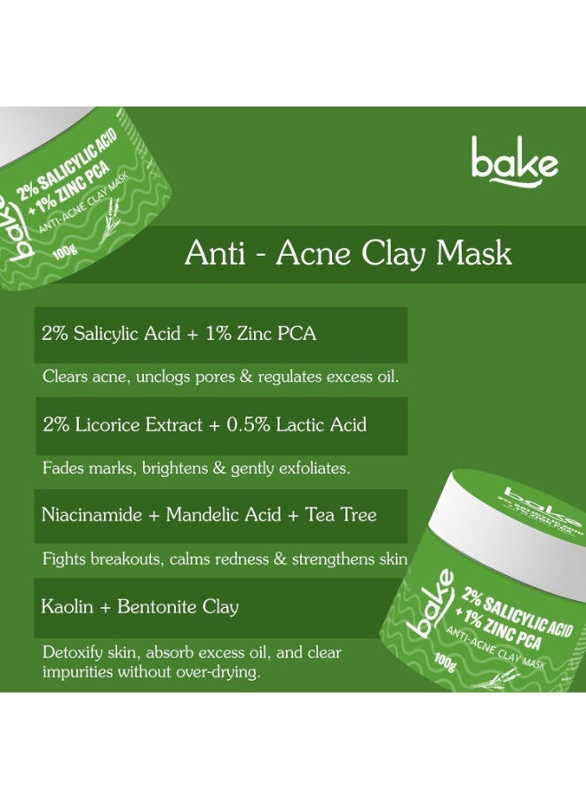 BAKE 2% Salicylic Acid Clay Mask Niacinamide for Acne Prone, Oily Skin, Open Pores & Blackheads | Anti Acne Clay Mask with Kaolin Clay | For Dark Spots, Oily Skin & Blemishes - 100g (Anti Acne) - Image 4