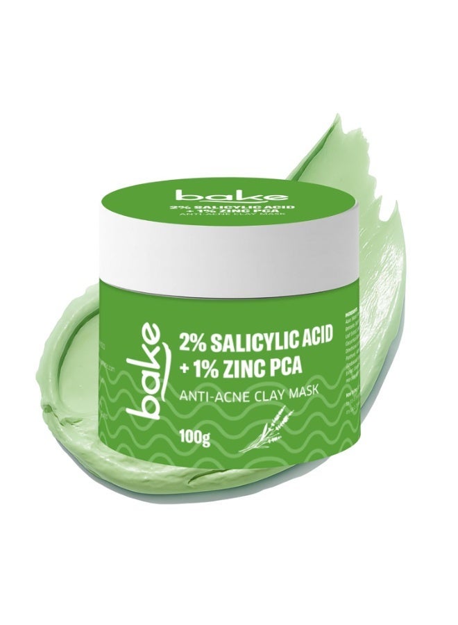 BAKE 2% Salicylic Acid Clay Mask Niacinamide for Acne Prone, Oily Skin, Open Pores & Blackheads | Anti Acne Clay Mask with Kaolin Clay | For Dark Spots, Oily Skin & Blemishes - 100g (Anti Acne) - Image 1