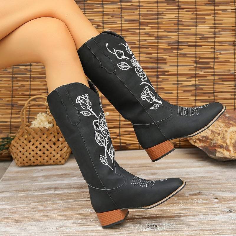 Flat-Bottomed Boots Children 2023 Thick-Heeled Plus Size Embroidered Boots Embroidered Women - Image 2