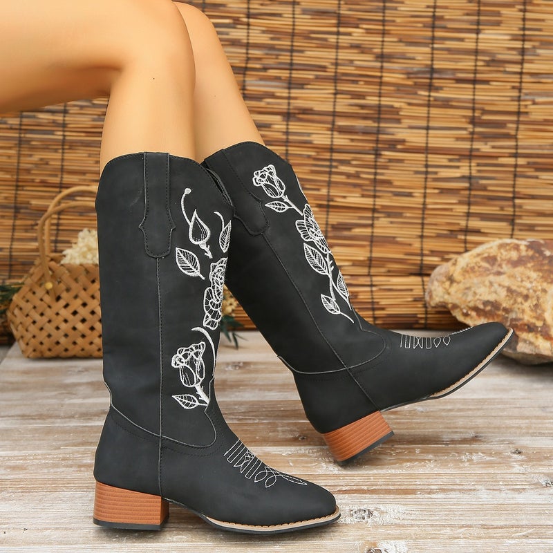 Flat-Bottomed Boots Children 2023 Thick-Heeled Plus Size Embroidered Boots Embroidered Women - Image 4