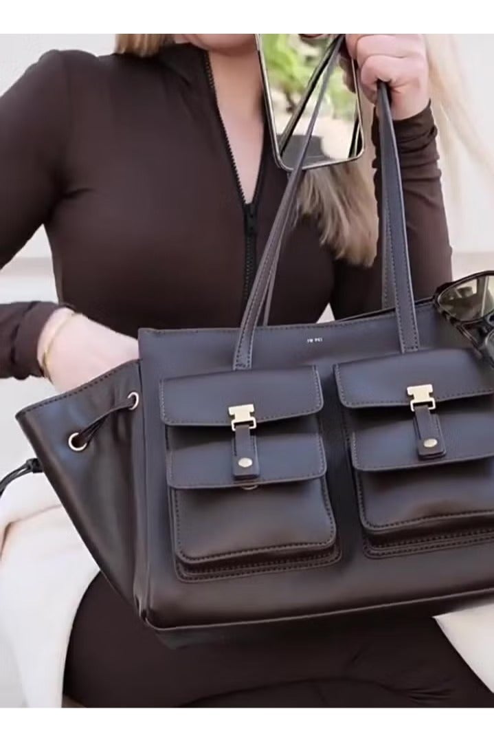JW PEI Pocket Bag Linda Handheld Tote for Women - Large Capacity, Niche Design, Premium Feel in Deep Brown - Image 3