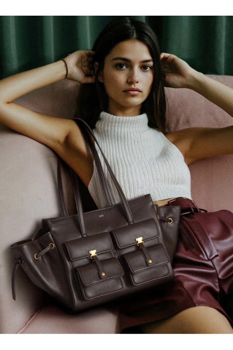 JW PEI Pocket Bag Linda Handheld Tote for Women - Large Capacity, Niche Design, Premium Feel in Deep Brown - Image 2