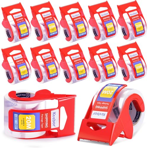 Keebor 12 Rolls Packaging Tape with Dispenser Heavy Duty Packing Tape Clear Tape for Shipping Mailing Wrapping 15 Core - Image 1