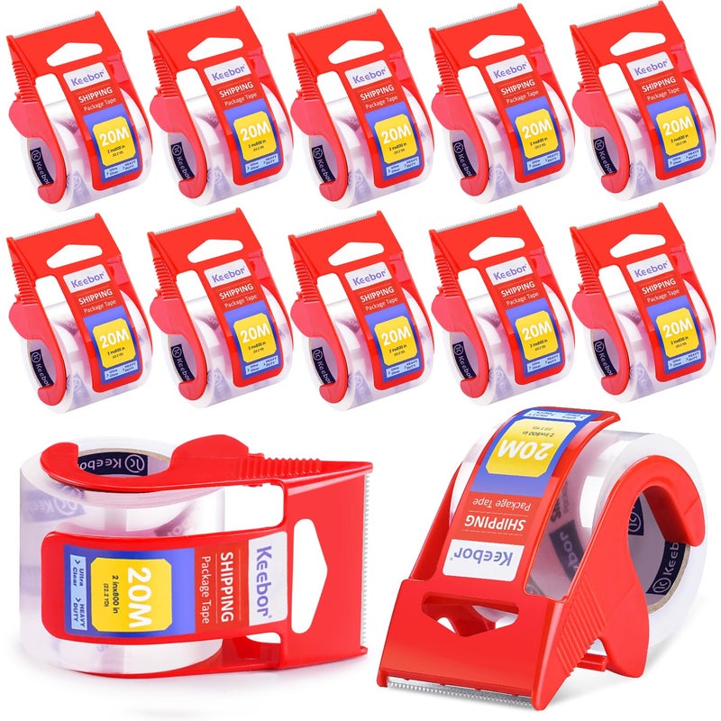 Keebor 12 Rolls Packaging Tape with Dispenser Heavy Duty Packing Tape Clear Tape for Shipping Mailing Wrapping 15 Core - Image 2