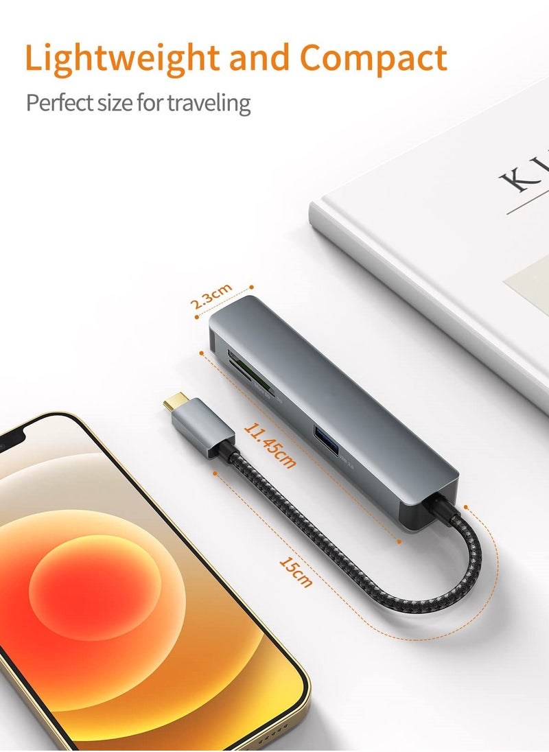 USB C Hub, 5-in-1 USB C Hub Multiport Adapter with 4K HDMI, 2 USB 3.0, SD/Micro SD Card Reader for MacBook Pro/Air, iPad Pro, Surface Pro, XPS, and More