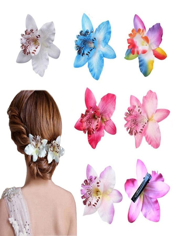 Erioctry 12Pcs Orchid Flower Hair Clips Multicolor Hawaiian Beach Flower Hair Pins Butterfly Orchid Alligator Slide Clips Wedding Party Bridal Hairclips Hair Accessories for Women Girls - Image 1